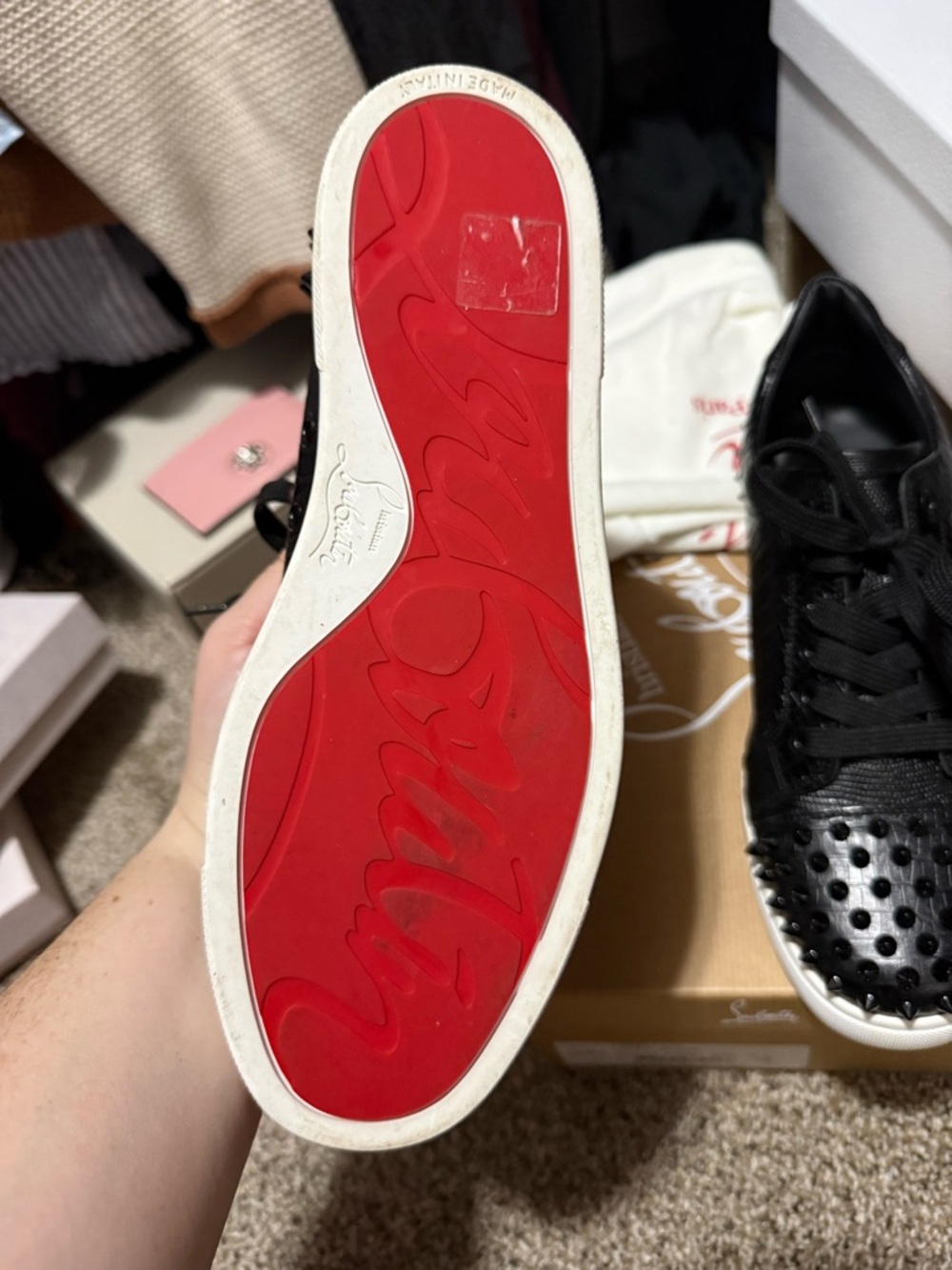 Christian Louboutin Black Studded Low-Top Sneakers - Picture 2 of 7